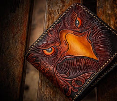 Handmade Leather Eagle Tooled Mens billfold Wallet Cool Leather Wallet Slim Wallet for Men - imessengerbags