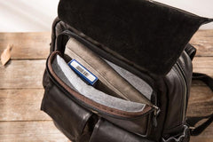 Cool Mens Leather Backpacks Black Travel Backpacks Laptop Backpack for men