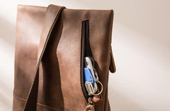 Coffee Leather Mens Cool Sling Bag Sling Shoulder Bags Sling Backpacks for men