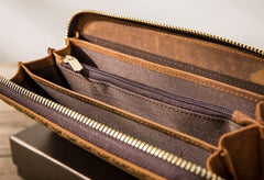 Cool Leather Mens Braided Long Zipper Clutch Wallet Long Wallet for Men - imessengerbags