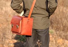 Handmade Vintage Coffee Leather Mens Camera Shoulder Bags Camera Messenger Bag for Men - imessengerbags