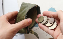 Leather Mens Zipper Front Pocket Wallet Small Wallet Card Wallet Change Wallet for Men