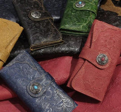 Handmade Leather Floral Mens Cool Travel Long Wallet Card Holder Card Slim Clutch Wallets for Men - imessengerbags