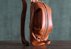 Genuine Leather Mens Cool Chest Bag Sling Bag Crossbody Bag Travel Bag Hiking Bag for men - imessengerbags