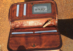Handmade Genuine Rock Punk Leather Mens Cool Long Wallet Wristlet Bifold Clutch Wallet for Men