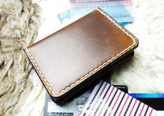 Brown Leather Mens Slim Front Pocket Bifold Small Wallets Card Wallet for Men - imessengerbags