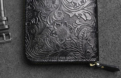 Handmade Leather Floral Mens Cool Travel Long Wallet Card Holder Card Slim Clutch Wallets for Men - imessengerbags