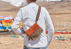Canvas Leather Mens Belt Pouch Waist Bag Fanny Pack Small Side Bag for Men - imessengerbags