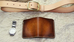 Vintage Leather Brown Mens Slim Small Wallet Leather Bifold Wallets for Men - imessengerbags