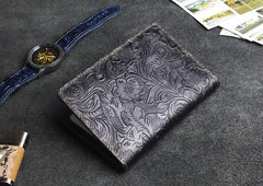 Handmade Leather Floral Mens Cool Short Wallet Passport Card Holder Small Card Slim Wallets for Men - imessengerbags