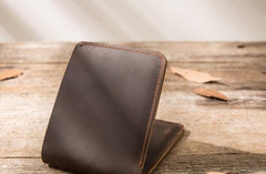 Coffee Cool Leather Mens Small Wallet Bifold Vintage Slim billfold Wallet for Men - imessengerbags