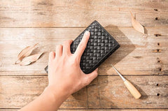 Cool Black Braided Leather Mens Long Wallet Long Wallet for Men - imessengerbags