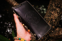 Handmade Leather Mens Tibetan Chain Biker Wallet Cool Leather Wallet Long Clutch Wallets for Men - imessengerbags