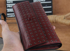 Genuine Leather Mens Cool Long Leather Wallet Zipper Clutch Wristlet Wallet for Men - imessengerbags