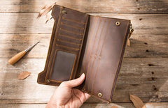Vintage Cool Mens long Wallet Leather Wallet Long Wallet for Men - imessengerbags