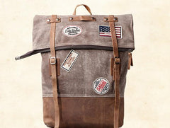 Cool Canvas Leather Gray Travel Bag Mens Backpack Canvas Canvas School Bag for Men - imessengerbags