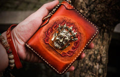 Handmade Leather Tibetan Mens billfold Wallet Cool Chain Wallet Biker Wallet for Men - imessengerbags