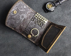 Handmade Leather Floral Mens Trifold Cool billfold Wallet Card Holder Small Card Slim Wallets for Men - imessengerbags