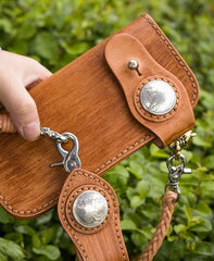 Handmade Leather Mens Cool Brown Chain Wallet Biker Trucker Wallet with Chain - imessengerbags