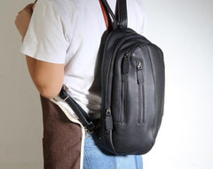 Genuine Leather Mens Cool Chest Bag Sling Bag Crossbody Bag Travel Bag Hiking Bag for men