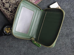 Handmade Leather Floral Mens Zipper Cool billfold Wallet Card Holder Small Card Slim Wallets for Men - imessengerbags
