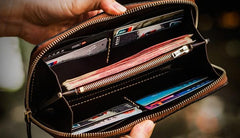 Handmade Leather Tooled Carp Mens Chain Biker Wallet Cool Leather Wallet Long Phone Wallets for Men