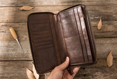 Cool Leather Mens Coffee Long Zipper Clutch Wallet Long Wallet for Men - imessengerbags