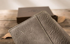 Gray Cool Leather Mens Small Wallet Bifold Vintage Slim billfold Wallet for Men - imessengerbags