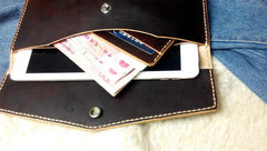 Handmade Leather Mens Large Clutch Wallet Wristlet Wallet iPad Case