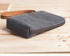 Cool Canvas Leather Mens Large Clutch Wallet Zipper Wristlet Bag Purse for Men