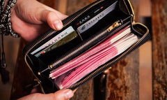 Handmade Leather Tooled Chinese Monster Mens Chain Biker Wallet Cool Leather Wallet Zipper Long Phone Wallets for Men