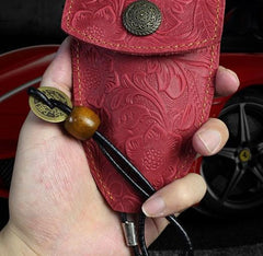 Handmade Leather Floral Mens Cool Car Key Wallet Coin Wallet Pouch Car KeyChain for Men - imessengerbags