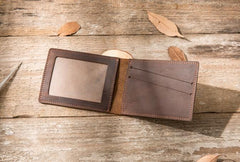 Coffee Cool Leather Mens Slim Small Wallets Bifold Vintage billfold Wallet for Men - imessengerbags