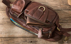 Coffee Cool Leather Fanny Packs Mens Waist Bag Hip Pack Belt Bag for Men