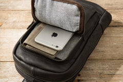 Leather Mens Black Sling Bag Sling Shoulder Bag Sling Backpack for men