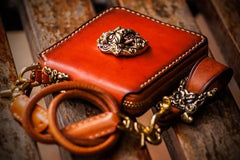 Handmade Leather Tibetan Tooled Mens billfold Wallet Cool Chain Wallet Biker Wallet for Men