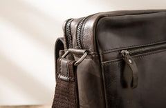 Cool Black Leather Mens Messenger Bag Vintage Shoulder Bag for Men