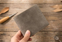 Cool Leather Mens Gray Small Wallet Bifold Vintage Slim billfold Wallet for Men - imessengerbags