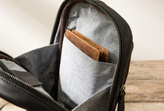 Leather Mens Black Sling Bag Sling Shoulder Bag Sling Backpack for men