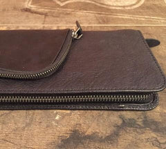 Genuine Leather Mens Cool Long Leather Phone Wallet Zipper Clutch Wristlet Wallet for Men - imessengerbags