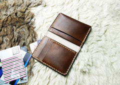 Brown Leather Mens Slim Front Pocket Bifold Small Wallets Card Wallet for Men - imessengerbags