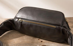 Black Leather Fanny Packs Mens Waist Bag Hip Pack Belt Bag for Men - imessengerbags