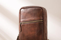 Coffee Leather Mens Sling Bag Sling Shoulder Bag Sling Backpacks for men