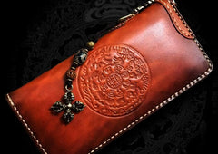 Handmade Leather Mens Tibetan Chain Biker Wallet Cool Leather Wallet Long Clutch Wallets for Men - imessengerbags