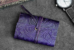 Handmade Leather Floral Mens Cool Short Wallet Card Holder Small Card Slim Wallets for Men - imessengerbags