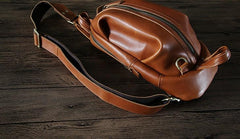 Genuine Leather Mens Cool Chest Bag Sling Bag Crossbody Bag Travel Bag Hiking Bag for men - imessengerbags