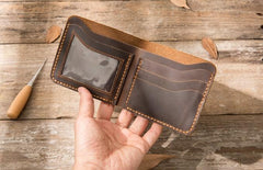 Cool Leather Mens Coffee Slim Small Wallet Bifold Vintage billfold Wallet for Men - imessengerbags