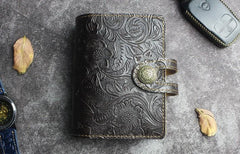 Handmade Leather Floral Mens Cool Short Wallet Card Holder Small Card Slim Wallets for Men