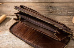 Cool Leather Mens Coffee Long Zipper Clutch Wallet Long Wallet for Men - imessengerbags