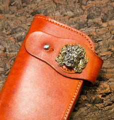 Handmade Long Wallet Mens Cool Leather Chain Wallet Biker Trucker Wallet with Chain - imessengerbags
